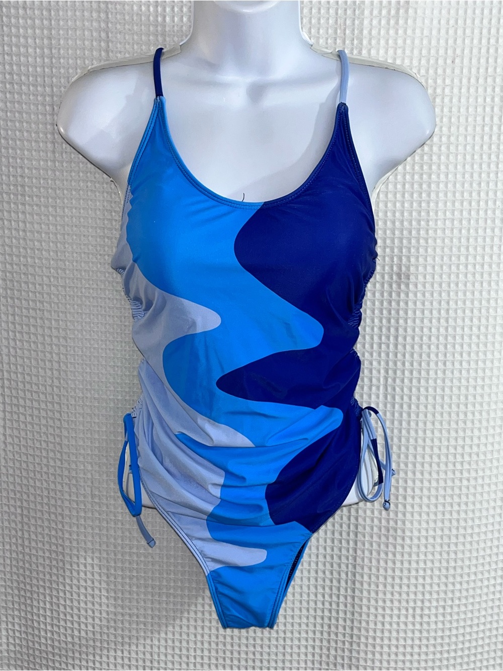 Ladies Blue swirl Abstract One-Piece Swimsuit size large
